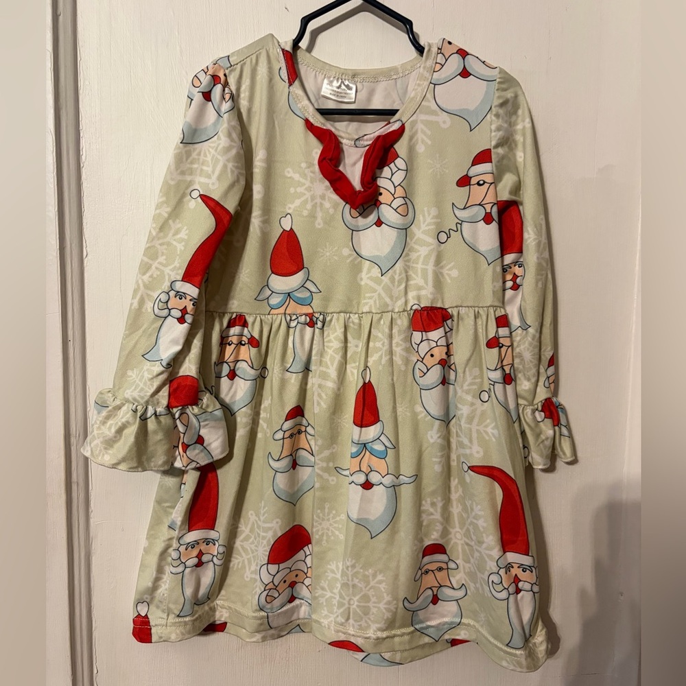 Santa Print Kids Casual Dress